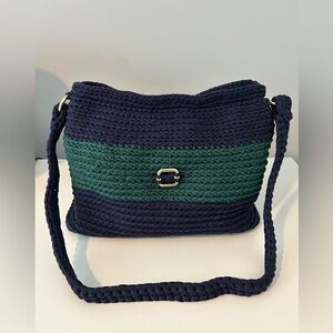 Navy and Teal Crochet Shoulder Bag